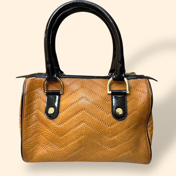 Ted Baker Tan Leather Satchel‎ Bag/Purse Patent Handles All Over Logo - Picture 1 of 12